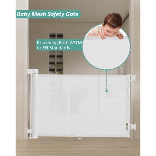 Color White Upgraded 71 Retractable Baby Gates with Reinforced Strip Design to Prevent Crawling Through, 34 Tall Retractable Dog Gate, 6 FT Retractable Gates for Stairs, Doorways, Hallways
