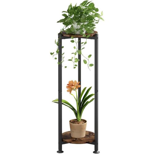 Plant Stand Indoor Corner Tall 2 Tier Metal Modern Flower Storage Plant Shelf Holder for Living Room Balcony Garden,Black (2 Tier-Black Round)