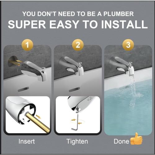 Gold Hao The Bathroom Universal Slip-On Tub Spout with Diverter - Compatible with American Standard 8888026.002 Tub Spout, 5 Bathtub Faucet, Fits 1/2 Copper Piper (5/8 Diameter) - Chrome