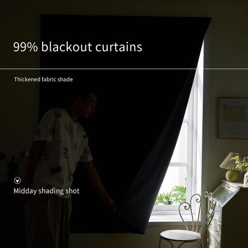 AJAZZ 100% Blackout Self Adhesive Curtains Small Window Short Temporary Black Out Curtains Easy to Install Used for Bedroom Kitchen Window Cover (Black, 35 W x 48 L 1 Panel)