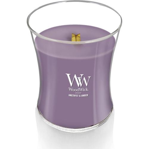 WoodWick Medium Hourglass Candle Amethyst/Amber - Premium Soy Blend Wax Pluswick Innovation Wood Wick Made in USA