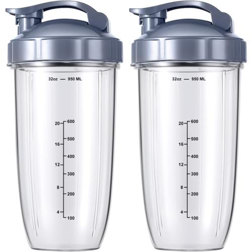 2-pack Replacement Parts Upgrade 32oz Cups with Flip-Top To-Go-Lid and Rubber Gaskets Compatible with NutriBullet 600w/900w Blender Accessory