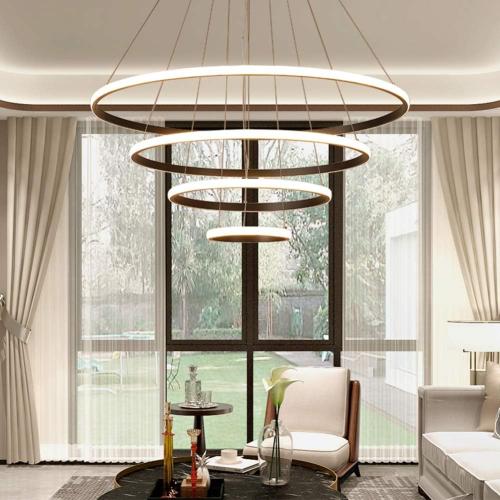 HOUDES Modern LED Chandelier with Dimmable Contemporary Ceiling Lighting,simple Pendant Light for Dinning Room, Living Room 3500K to 6000K,UL,2/3/4 rings (Black, 20cm 40cm 60cm 80cm)