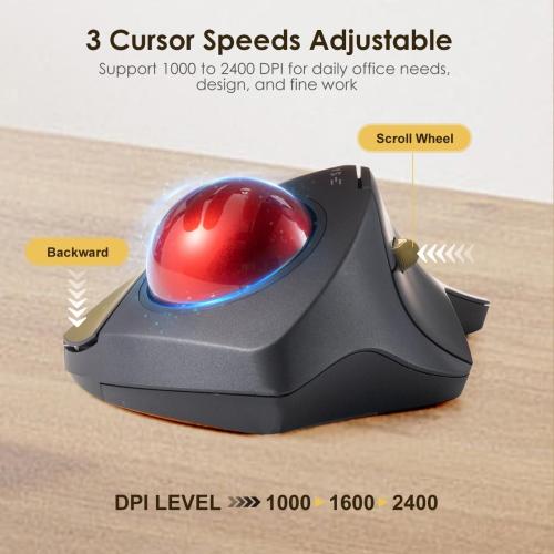 SANWA Bluetooth 5.1   2.4 G Wireless Ergonomic Trackball Mouse, Finger Control Roller Ball Mouse, 3 Device Switch, Silent Programmable Buttons, 1000/1600/2400 DPl, Compatible with PC, Windows, MacOS