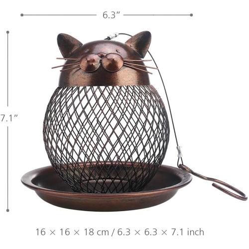 Outside Wild Bird Feeder, Heavy Duty Metal Frame Outdoor Bird Feeders Hanging for Garden Yard Decoration, Cute Cat Shaped