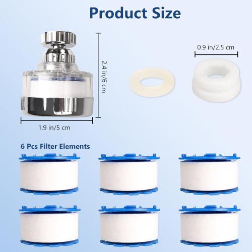 7Pcs Sink Water Filter with Filter Elements Set, Universal Sink Faucet Filter 360°Rotating, Sink Faucet Filter Removes Fluoride Hard Water, Tap Water Filter for Home Kitchen Sink