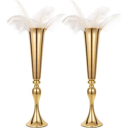 2pk Metal Trumpet Vases for Table Centerpieces, Anniversary Celebration Wedding Party Dinner Table Centerpieces, Wedding Decorations, 21.9/55.5cm Gold Vases