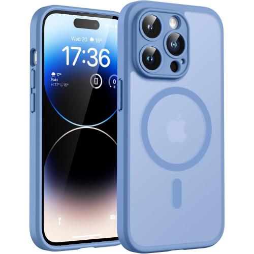 TOCOL Magnetic for iPhone 14 Pro Case, Upgraded Full Camera Protection, Compatible with Magsafe, Drop Protection, Translucent Matte Back Phone Cover 6.1 inch (Light Blue)