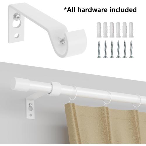 2 Pack White Curtain Rods for Windows 48 to 84 inch, Heavy Duty Adjustable Window Curtain Rod for Living Room, 5/8 inch Diameter Metal Standard Drapery Rod Set with Bracket, Easy Install - White