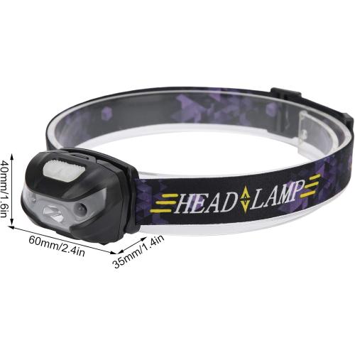 Color Black and Purple High Brightness LED Headlight, Front Light, Waterproof, USB Charging for Camping, Fishing