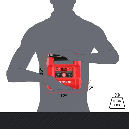 CRAFTSMAN 12A Car Battery Charger and Maintainer, 4-in-1 Solution, Battery Tester, for 6V/12V Power Sport, Automotive, and Marine Batteries, CMXCESM258