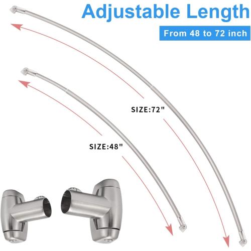 Curved Shower Curtain Rod, TOPROD Round Shower Curtain Rod 48-72 Inches Adjustable, Rounded Bowed Stainless Steel Shower Rods for Bathroom, Bathtub, More Shower Space, Brushed Nickel, Need to Drill