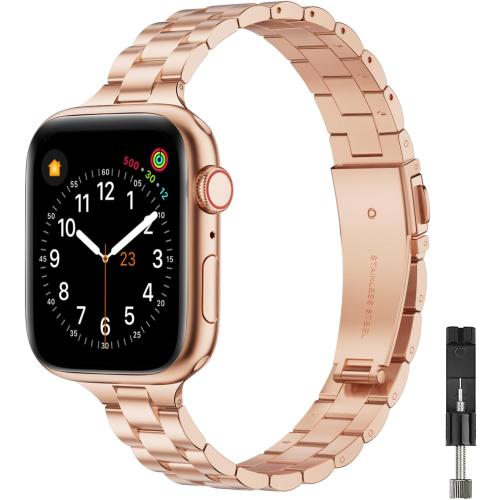 Thin Band Compatible with Apple Watch 40mm 38mm 41mm 42mm 44mm 45mm 49mm, Premium Stainless Steel Metal Replacement Adjustable Wristband Strap for iWatch Ultra SE Series 9/8/7/6/5/4/3/2/1 Women