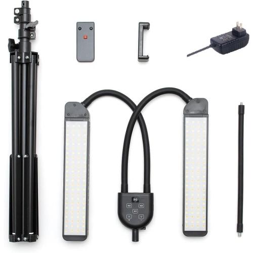 Beauty Light Dual Arm Portable LED Light with Tripod, USB Port, Remote Controlled, Phone Holder, HD Adjustable 3200K-5800K Color Temperature, for Eyelash Extension, Tattoo, Makeup,Live Streaming
