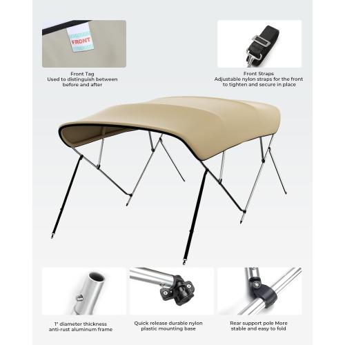 KEMIMOTO Bimini Top for Boat, Bimini Tops Cover 600D Marine Grade Canvas Boat Canopy with 6ft Length 54 in - 96 in Width 46 in Height, Includes Mounting Hardware, Straps Rear Support Poles