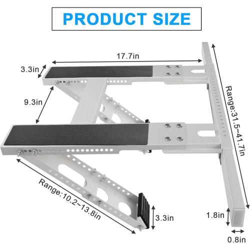 Universal Window Air Conditioner Support Bracket, No Drilling Heavy-Duty AC Window Bracket Supports Up to 200lbs for 5,000-24,000 BTU AC Units, Fits Single or Double Hung Windows