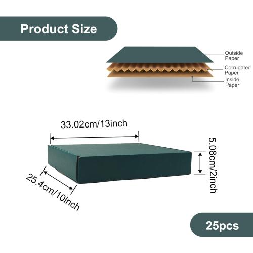 25 Pack Small Green Corrugated Cardboard Mailer Boxes - 13 x 10 x 2 Inch, Ideal for Packaging, Gift Boxes, Party Decorations