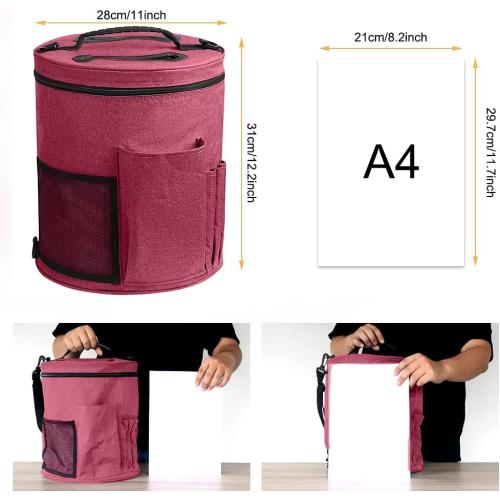 SumDirect Knitting Bag, Yarn Organizer Tote Bag Portable Storage Bag for Yarns, Carrying Projects, Knitting Needles, Crochet Hooks, Manuals and Other Accessories (Pink)