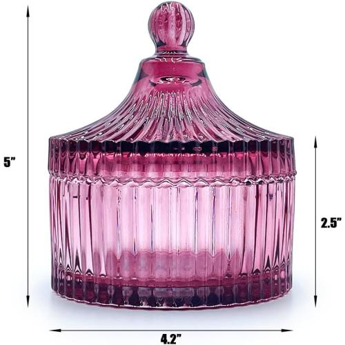 Colorful Glass Jar With Lid,Candy Cookie Dish,Jewelry Box,Christmas Burgundy Decor,Decorative Jars(Purplish Red)