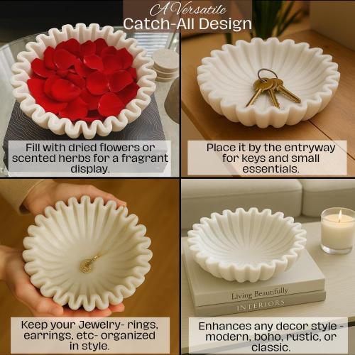HandCrafted Marble Ruffle Bowl/Antique Scallop Bowl/Fruit Bowl/Vintage Ring Dish/Decorative Flower Dish/HouseWarming Gift/Wedding Gifts/Urli