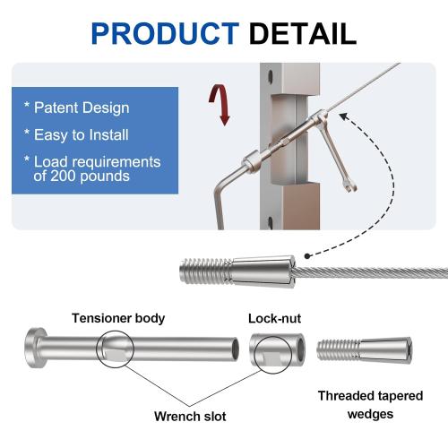 BLIKA Upgraded 20 Pack 1/8 Swageless Invisible Cable Railing Kits for Deck Stair Railing, T316 Stainless Steel, Swageless Cable Fittings for 2x2 Wood/Metal Posts, Cable Railing Hardware