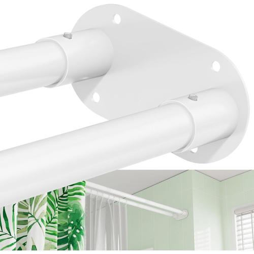 Double Shower Curtain Rod, 28-76 Inches Adjustable Wall Mounted Double Shower Rod, Rustproof White Shower Curtain Rods for Bathroom, Bathtub, Extra Space for Curtain and Liner