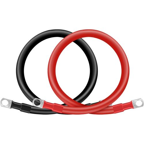 4AWG 15-Inch Battery Cables Set, (1 Positive & 1 Negtive) with 3/8 M10 Lug Terminals, Power cord inverter jumper cables, Battery Cable for Car, Truck, Solar, Marine, Lawn Mower, RV