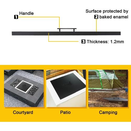 Fire Pit Cover Lid 34 x 34 Square Drop-in Outdoor Fireplace Cover Lid Multiple Sizes and Shapes Available Alloy Steel