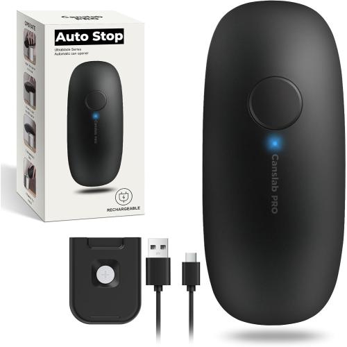 Ultrablade PRO Auto Stop Can Opener - Rechargeable Electric Can Opener for Kitchen for Seniors with Arthritis - One Touch Side Cut Opener, Smooth Edge, Handfree, Wall Mounted Small Size, Black