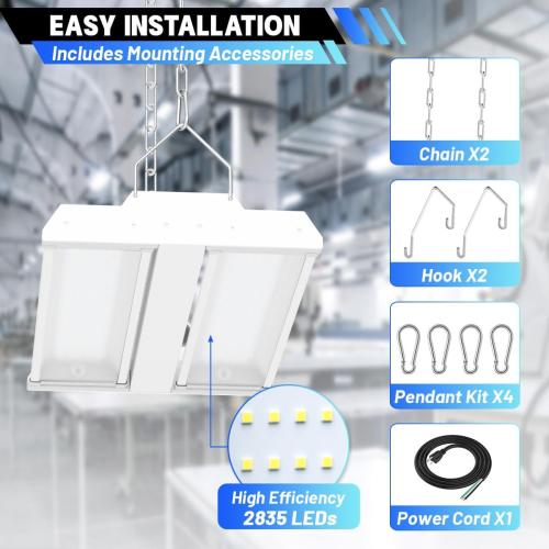 Allsmartlife LED Linear High Bay Light 4-Pack, 150W 20250LM 0-10V Dimmable 5000K Daylight, Adjustable Tilt Hanging LED High Bay Shop Lighting Fixtures for Garage Warehouse Workshop, ETL