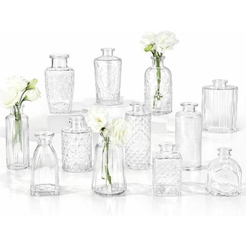 RUCKAE Small Clear Bud Vases Bulk 12 Pack Mini Flower Glass Vases for Centerpiece Table Wedding Decorations Home Decor Party