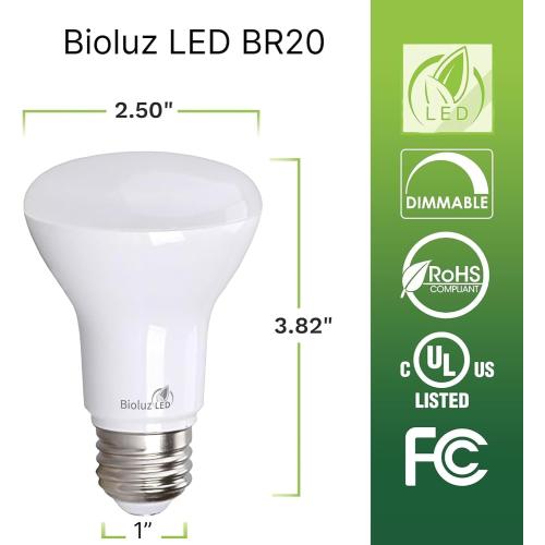 Bioluz LED 2 Pack BR20 LED Bulbs Indoor Flood Light R20 Dimmable High CRI 2700K Warm White, 50 Watt Equivalent Uses 7W, 540 Lumens UL Listed FCC RoHS Compliant