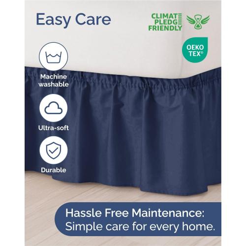 Wrap Around Dust Ruffle Bed Skirt, Queen Size - 14 Inch Drop, Navy Blue