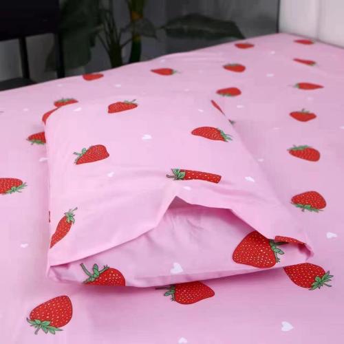 SDY 4PCS Strawberry Bedding Sheets,Queen Size Red and Pink Strawberry Print Sheet Set with 1 Kawaii Top Flat Sheet   1 Deep Pocket Fitted Sheet   2 Pillowcases for Teen Girls