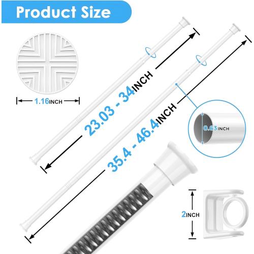 AIZESI 1PCS Spring Tension Curtain Rods 24 to 46 Inch White Tension Rod Spring Curtain Rod Short Curtains Rod 's Tension Adjustable Curtain Rods for Window, (With One Set Rod's Holder)