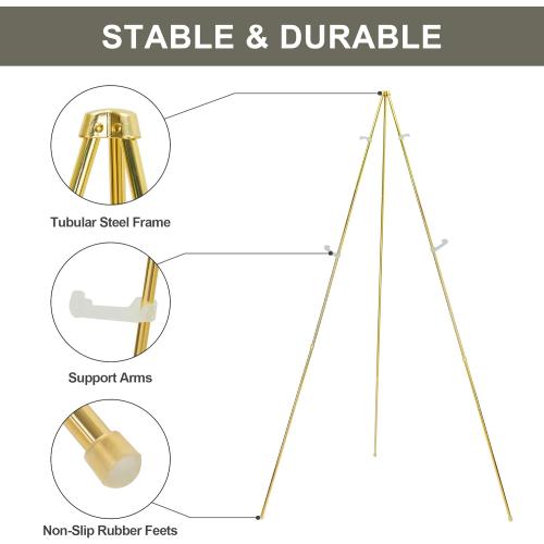 DANMO Easel Stand for Wedding Sign Poster 63'' Instant Display Floor Adjustable Metal Art Easel Gold
