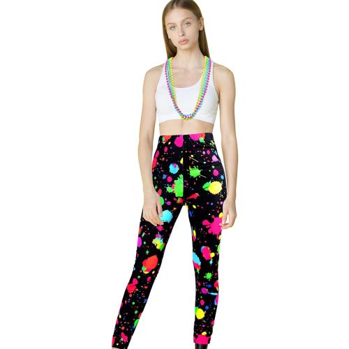 Size L Syhood 80s Legging for Women Neon Halloween High Waisted Neon Legging 4 Pcs Necklace 1980s Dress up Costume Accessory Set