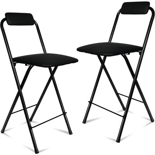 Folding Bar Stool with Back, Tall Foldable Stool Chair Portable Adult Folding Chair Counter Height Seat Leather Padded Kitchen Shop Comfortable and Sturdy (2PCS, 25.5 inch)