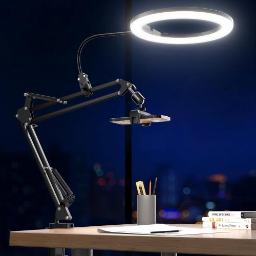 UBeesize Ring Light with Overhead Phone Mount, LED Selfie Light with Stand and Phone Holder, Desk Light for iPhone, Desk Tripod for Video Recording, YouTube, TikTok, Live Stream, Cooking, Vlog