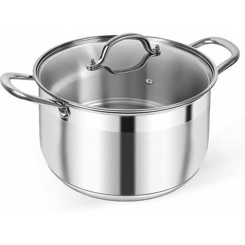 Kirecoo Stainless Steel Stock Pot - 8 Quart Heavy Duty Induction Cooking Pot with Visible Lid for Pasta, Soup, Spaghetti, Nonstick Thick Bottom Big Stockpot, Deep Cookware for Canning, Boiling, Simmer
