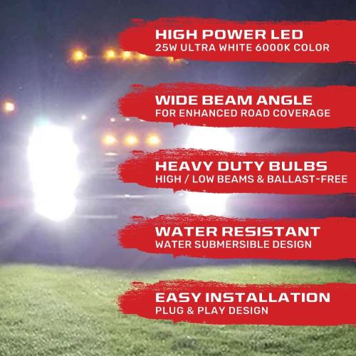 RECON H13 Premium 12V 25W High Power Bulbs (Pair) – 6000K Pure