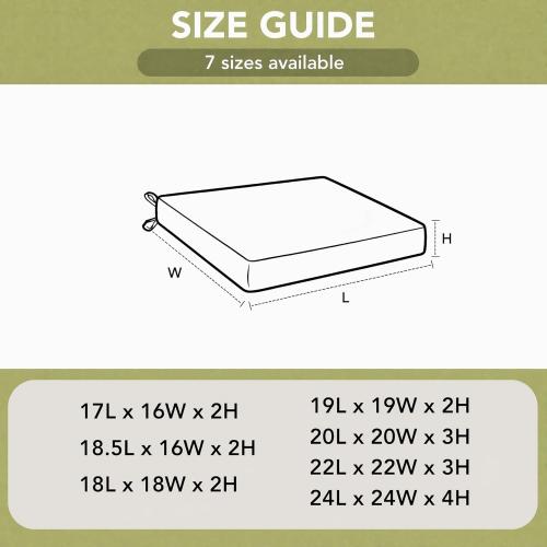 Outdoor Chair Cushions, Water-Resistant & Fade-Resistant, Patio Furniture Seat Replacement Chair Pads with Ties Zipper, Removable Cover, Non-Slip Bottom, Set of 6, 18.5 x 16 Inch, Olive Green