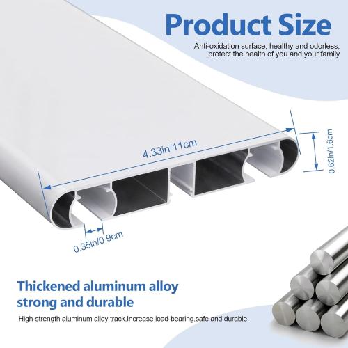 Double Row Ceiling Curtain Track, Silent Heavy Aluminum Duty Curtain Track System, Sliding Curtain Rails for Curtains, Room Divider Track for Bedroom Living Room Ofiice Hotel, White, 9FT