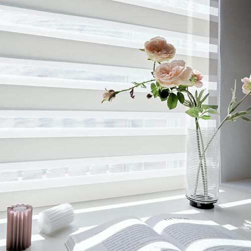SUNWAY Corded Zebra Roller Blinds for Windows, Dual Layer Zebra Roller Sheer Blind, Easy Light Control for Privacy Light Filtering Roller Shades for Windows (19 W x 72 H, White)