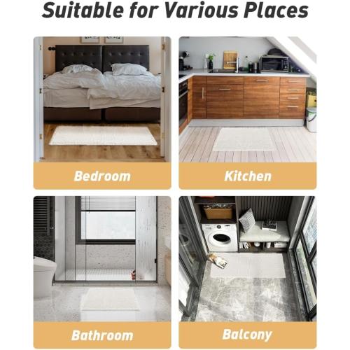 AMOAMI Upgraded Waffle Runner Rug Super Absorbent Non Slip Bath Mats for Bathroom Machine Washable Bathroom Runner Rug with Tassels, Ideal for Hallway Bedroom Laundry Room, White 17 x 60