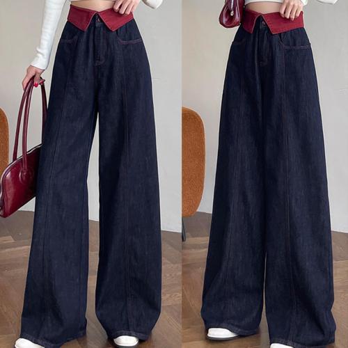 Fashion High Waist Women's Jeans Y2K Casual Baggy Wide Leg Neckline Style Waist Design Straight Jeans XL