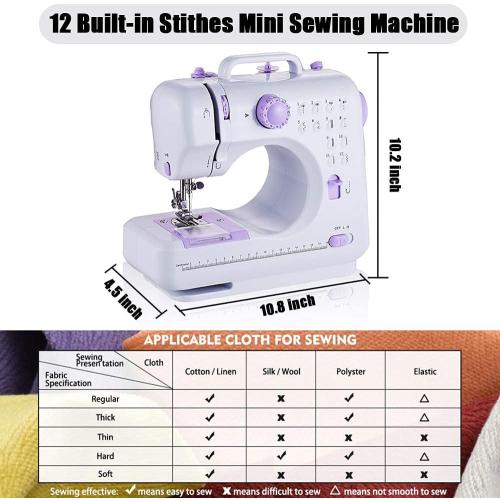 Sewing Machine Portable mini Electric Sewing Machine for beginners 12 Built-in Stitches 2 Speed with Foot Pedal，Light, Storage Drawer.