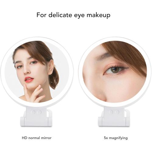 Fockety 5X Magnifying Mirror with Light, 1X Normal Mirror USB Rechargeable LED Makeup Vanity Mirror 3 Light Modes and Folding Handle Adjustable Brightness for Travel, Dorm, Bathroom