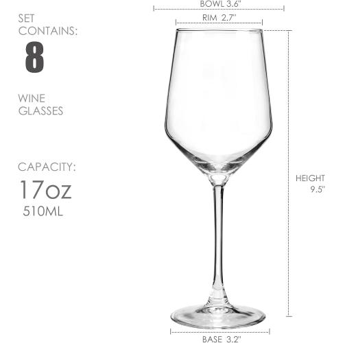 YANGNAY Wine Glasses (Set of 8, 17 Oz), Clear Wine Glasses for Red Wine, Smooth Rim, Dishwasher Safe