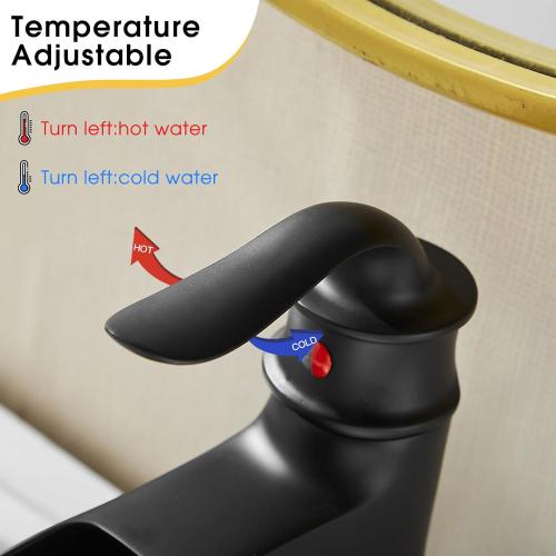 FRANSITON Waterfall Faucet Bathroom Faucet Single Handle One Hole Matte Black Finish Large Spout Lavatory Faucets (Matte Black)